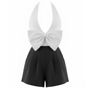 Romper Bandage Bow White Black Sz Large Fashion Nova